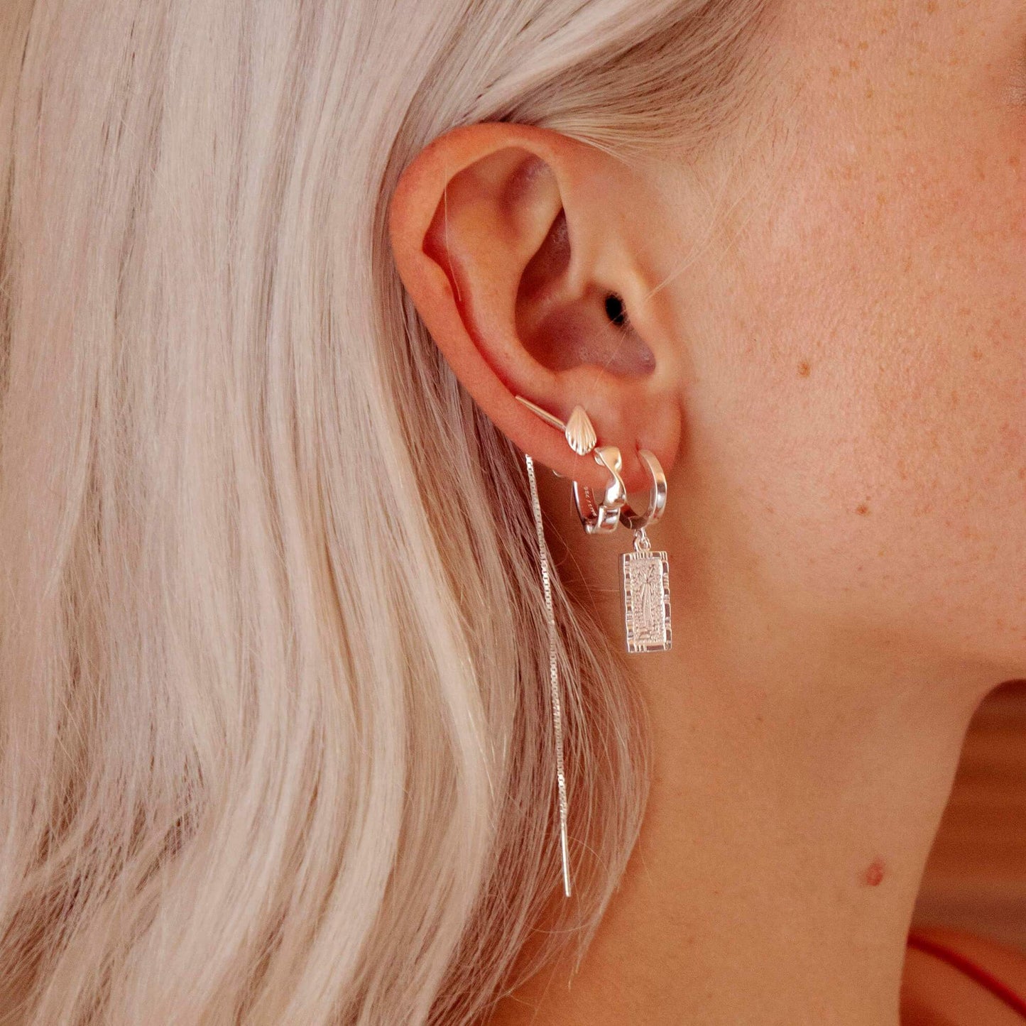Palm Engraved Drop Earrings Sterling Silver