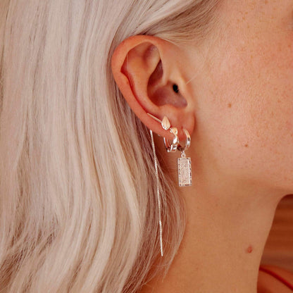 Palm Engraved Drop Earrings Sterling Silver