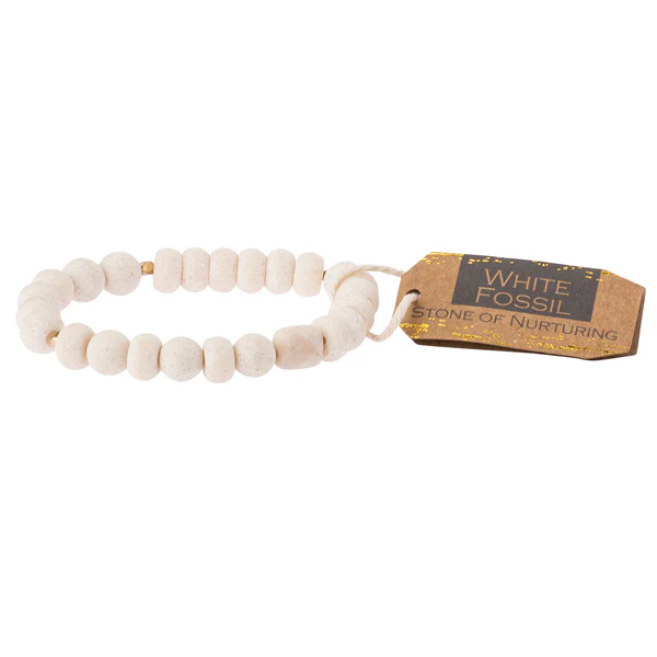 White Fossil Stone Stacking Bracelet Stone of Nurturing