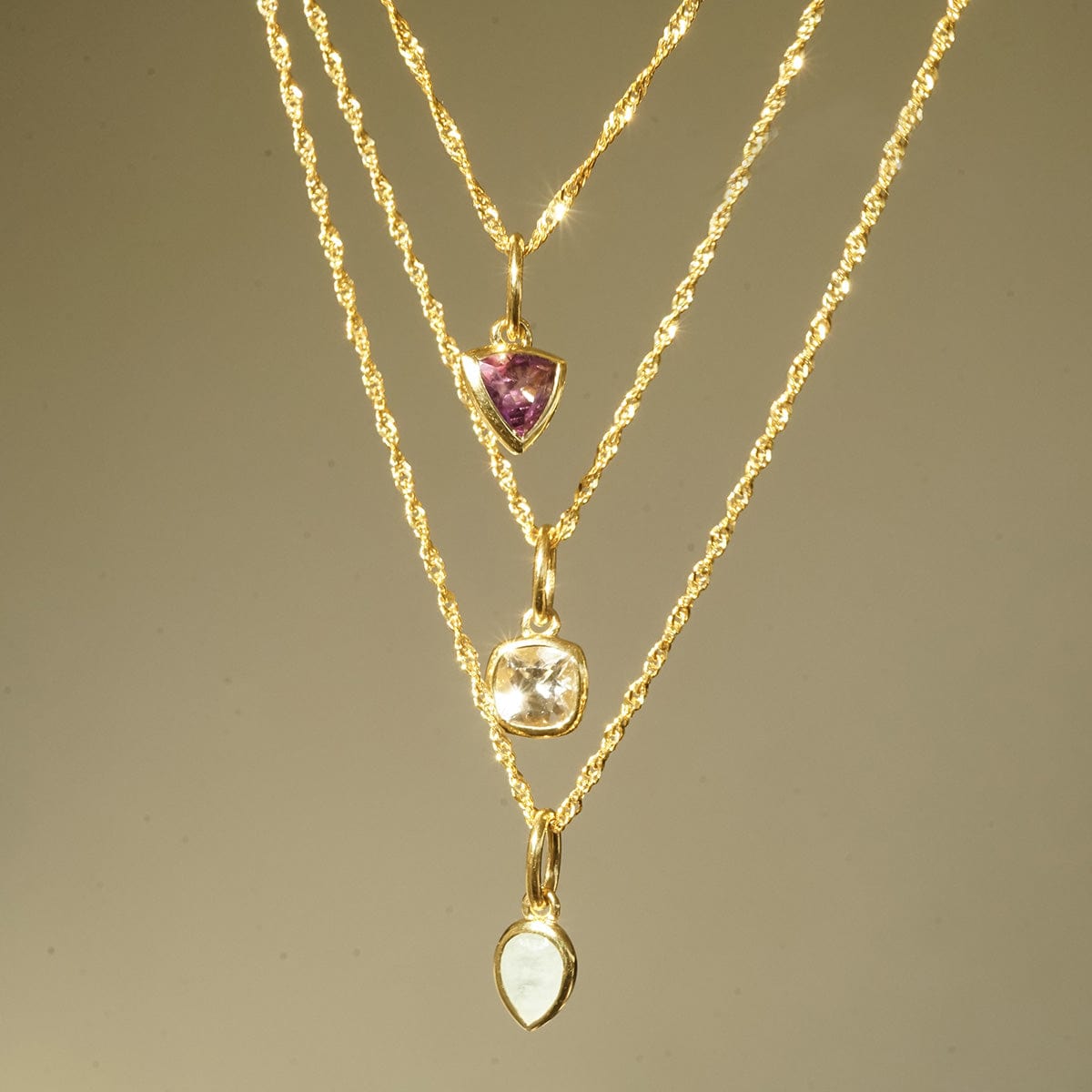 White Topaz April Birthstone Charm Necklace 18ct Gold Plate