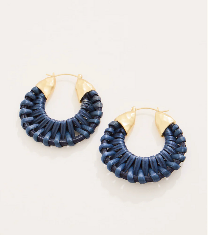 Wicker Hoop Earrings Dark Blue