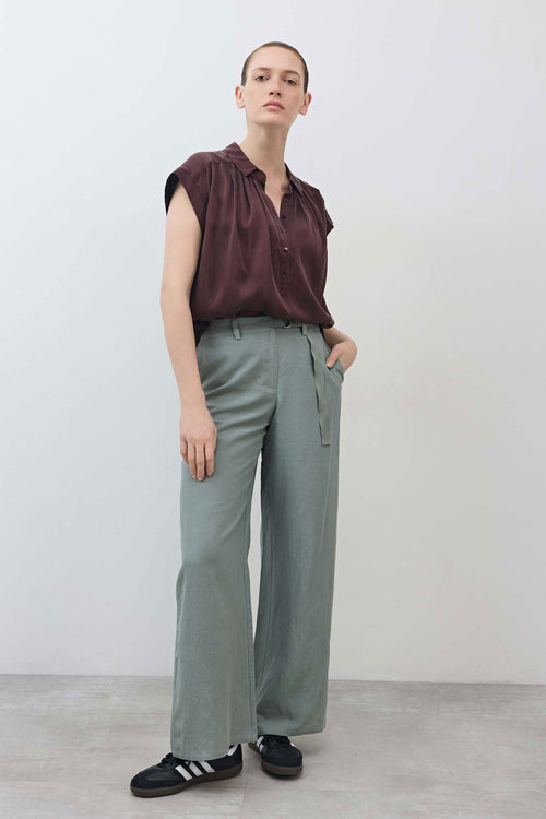 The Belted Wide Leg Silk Linen Trousers