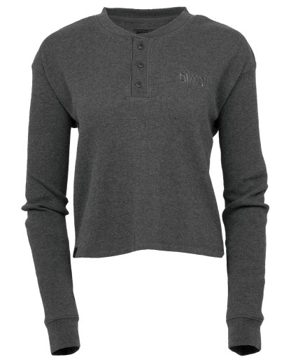 Women's Waffle Knit Long Sleeve Crop Tee - Dark Gray