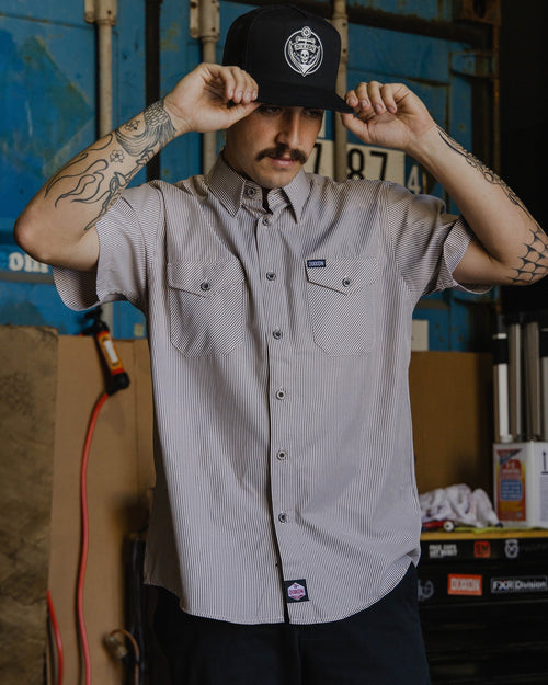 WorkForce Short Sleeve Work Shirt - White & Brown