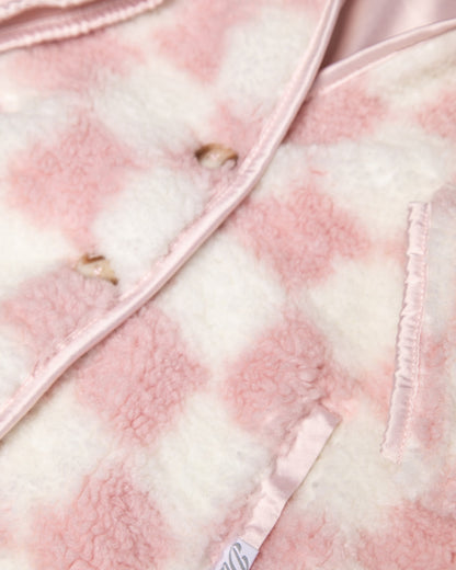 Youth Checkered Sherpa Cardigan - Pink & Cream